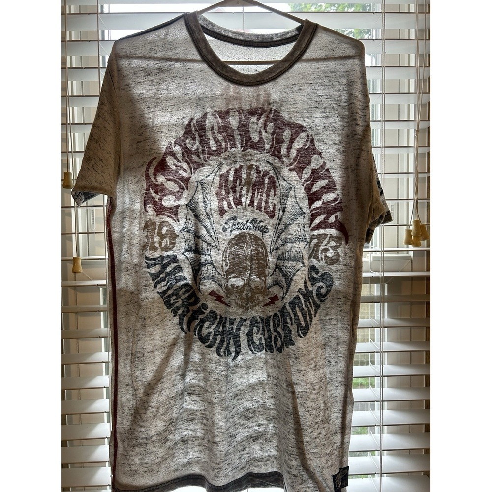 Affliction American Customs Paper Thin Burnout T Shirt Mens Sz XL Gray